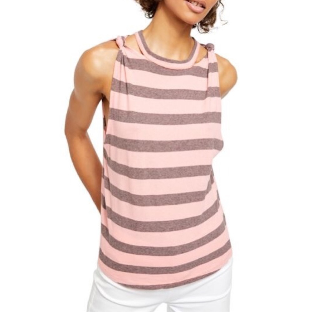 NWT Free People The Twist Stripe Tank in Coral